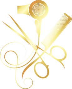 Scissors comb and hair dryer golden symbol